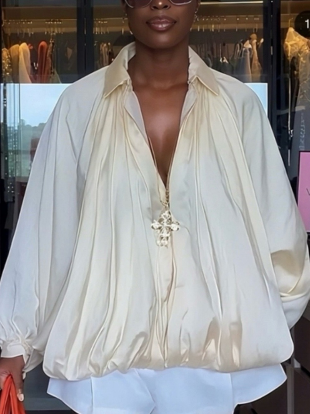 Zara cream Puffed Bomber Jacket ZW Collection satin finish Medium